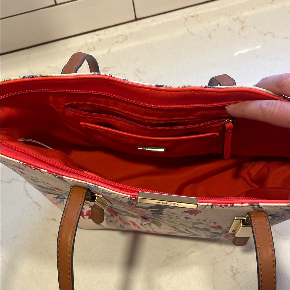 Aldo Floral Tote with Brown Handles - Picture 4 of 8
